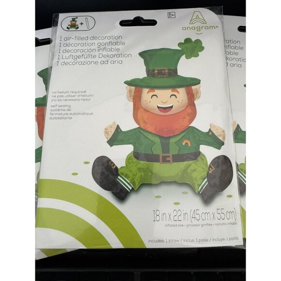Lot of 3 Leprechaun Mylar Tabletop Balloon Decoration 18"x22" St Patricks - Picture 3 of 4
